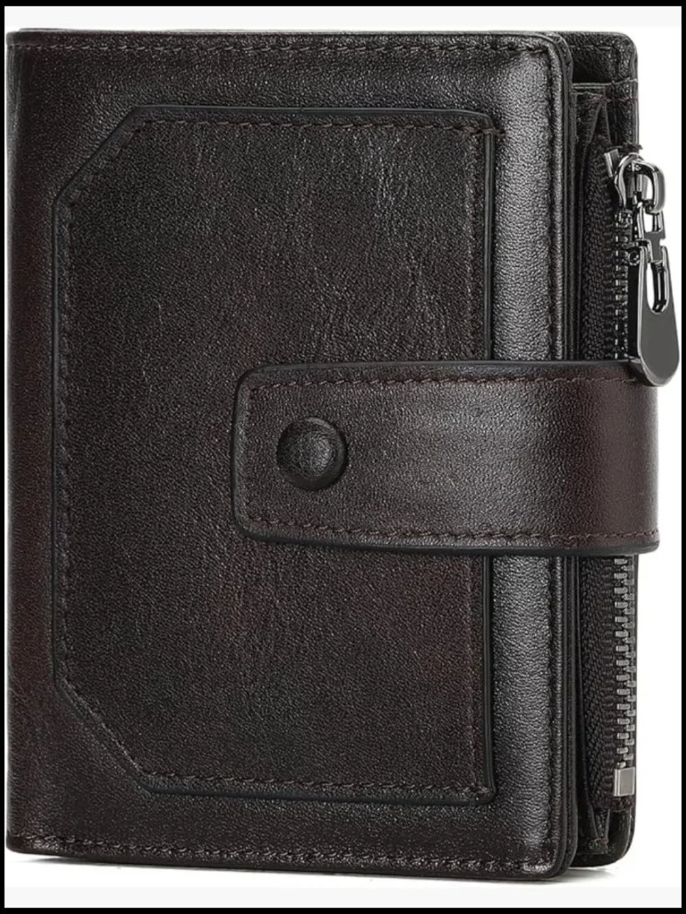 Genuine Leather Bifold Wallet RFID Blocking With Zipper Coin Pocket ID Windows